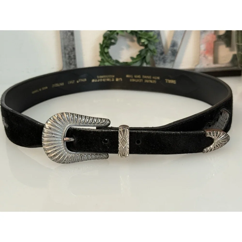 Liz Claiborne Genuine‎ Suede Leather Snake Trim Belt Women's Small Black 26-29